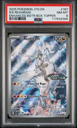 2025 POKEMON JTG EN-JOURNEY TOGETHER #167 N'S RESHIRAM PSA 8 - Image 1