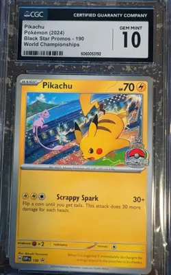 Pokemon Pikachu #190 (World's Stamp 2024) Black Star Promo - CGC 10 - Image 1