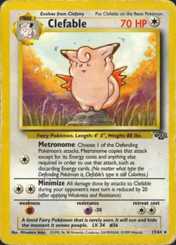 Clefable 17/64 Unlimited Rare Jungle Pokemon Card HP/DMG - Image 1