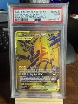 2021 POKEMON SM BLACK STAR PROMO #SM248 FULL ART/PIKACHU & ZEKROM GX PSA 9 - Image 1