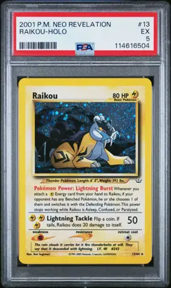 2001 Pokemon Raikou Neo Revelation Unlimited Holo Rare #13 PSA 5 EX - Image 1