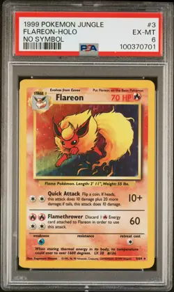 1999 POKEMON JUNGLE NO SYMBOL #3 FLAREON-HOLO PSA 6 - Image 1