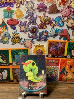 Pokemon Topps Series 1 Caterpie #10 Holo Foil Card Blue Logo LP - Image 1