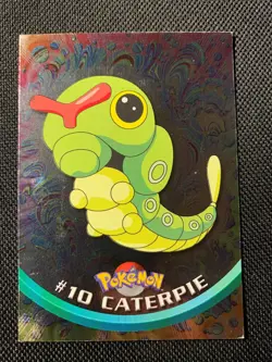 Pokemon Topps Series 1 Caterpie #10 Holo Foil Card Blue Logo LP - Image 2