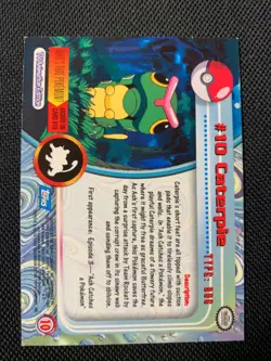 Pokemon Topps Series 1 Caterpie #10 Holo Foil Card Blue Logo LP - Image 3