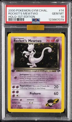 2000 POKEMON GYM CHALLENGE HOLO-1ST ED #14 ROCKET'S MEWTWO PSA 10 - Image 1