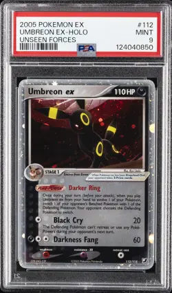 2005 POKEMON EX UNSEEN FORCES #112 UMBREON EX-HOLO PSA 9 - Image 1