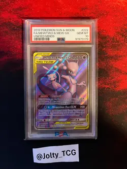 Pokemon Mewtwo & Mew GX Full Art 222/236 Unified Minds Tag Team GEM MINT PSA 10 - Image 1