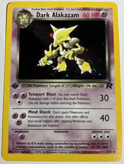 Pokemon TCG Dark Alakazam 1st Edition Rare Holo Card #1/82 Team Rocket - Image 1