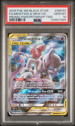 2019 POKEMON SM BLACK STAR PROMO #SM191 FULL ART/MEWTWO & MEW GX PSA 10 - Image 1