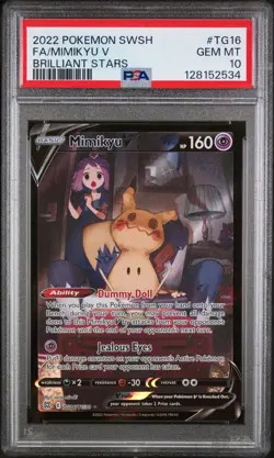 2022 POKEMON SWORD & SHIELD BRILLIANT STARS TG16 FULL ART MIMIKYU V PSA 10 GEM - Image 1