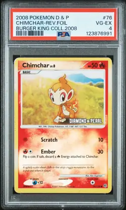 2007 POKEMON DIAMOND & PEARL BURGER KING COLL 2008 CHIMCHAR-REVERSE FOIL PSA 4 - Image 1