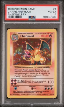 1999 POKEMON GAME SHADOWLESS #4 CHARIZARD-HOLO PSA 4 - Image 1