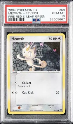 2004 POKEMON EX FIRE RED & LEAF GREEN #69 MEOWTH-REVERSE FOIL PSA 10 - Image 1