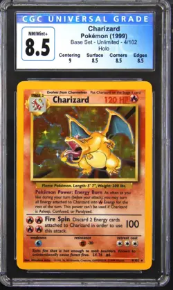 1999 POKEMON BASE SET UNLIMITED CHARIZARD CGC 8.5 - Image 1