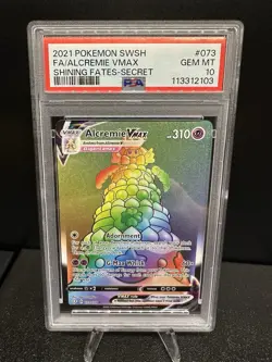 Pokemon Alcremie VMAX TCG Shining Fates Card 073/072 Rainbow Secret Rare Psa 10 - Image 1