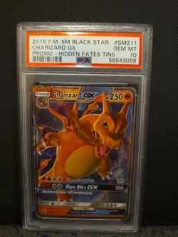 2019 P.M. SM Black Star Charizard GX Promo Card - HIDDEN FATES TINS PSA 10 - Image 1