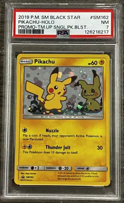 PIKACHU #SM162 HOLO PSA 7 BLACK STAR PROMO TEAM UP BLISTER POKEMON CARD - Image 1
