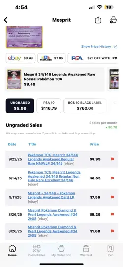 Pokemon TCG Mesprit 34/146 Reverse AGS Legends Awakened - Image 4