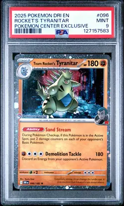 2025 POKEMON DRI EN-DESTINED RIVALS #096 TEAM ROCKET'S TYRANITAR PSA 9 - Image 1