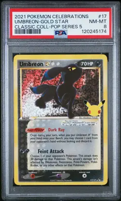 2021 POKEMON CELEBRATIONS CLASSIC COLLECTION #17 UMBREON-GOLD STAR PSA 8 - Image 1