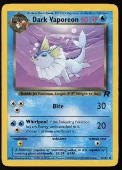 Pokemon Vintage Dark Vaporeon 45/82 Team Rocket Non-Holo - HP / DMG - Image 1