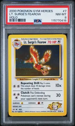2000 POKEMON GYM HEROES HOLO #7 LT. SURGE'S FEAROW PSA 8 - Image 1