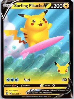 Surfing Pikachu V 008/025 Celebrations - Pokemon Card - NM - Image 1