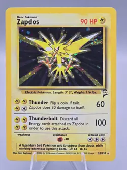 2000 Pokemon Base Set 2 Zapdos 20/130 Unlimited Holo Rare LP - Image 1