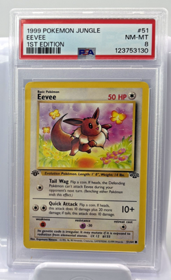 1999 POKEMON JUNGLE EEVEE 1ST EDITION 51/64 PSA 8 NM-MT Fresh Grading Oct. 2025 - Image 1