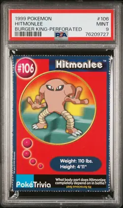 PSA 9 MINT Hitmonlee #106 Burger King Perforated 1999 Pokemon Card - Image 1