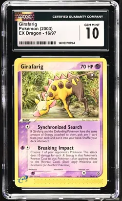 CGC 10 GEM MINT Girafarig 16/97 EX Dragon 2003 Pokemon Card - Image 1