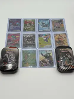 Pokemon Black Bolt White Flare Lot 2x Sealed Tins 8 IR and 2 UR Cards - Image 1