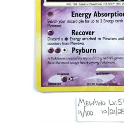 Mewtwo Lv. 51 9/100 Majestic Dawn Holo Pokemon TCG LP - Image 3