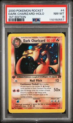 2000 POKEMON ROCKET 1ST ED #4 DARK CHARIZARD-HOLO PSA 8 - Image 1