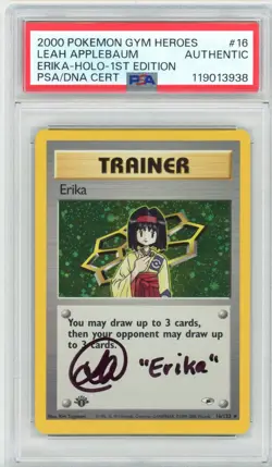 PSA Leah Applebaum Pokemon TCG 1st Edition Gym Heroes Holo Erika 16/132 Rare - Image 1