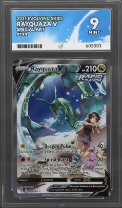 Ace 9 Rayquaza V 194/203 Evolving Skies Pokemon TCG Graded Card - Mint - Image 1