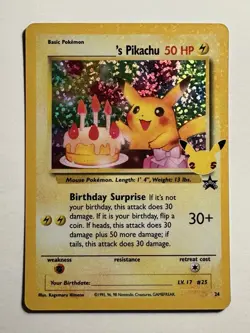 Birthday Pikachu Pokemon Trading Card #24 Celebrations Classic Collection - Image 1
