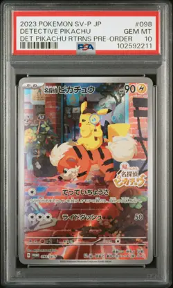 2023 POKEMON JPN SV-P PROMO #098 DETECTIVE PIKACHU PSA 10 - Image 1