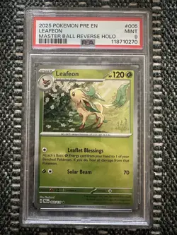 Pokemon TCG Prismatic Evolutions 005/131 Leafeon Master Ball Holo PSA 9 - Image 1