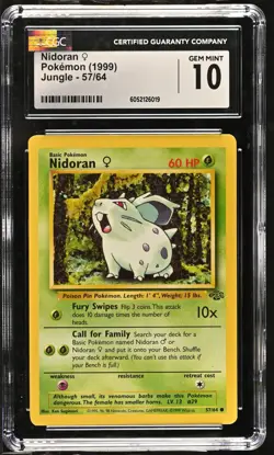CGC 10 Nidoran 57/64 Jungle 1999 Pokemon Card - Image 1