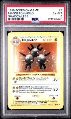 PSA 6 Magneton Holo 9/102 Shadowless Base Set 1999 Pokemon Card - Image 1