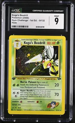 CGC 9 Koga's Beedrill Holo 9/132 1st Edition Gym Challenge 2000 Pokemon Card - Image 1