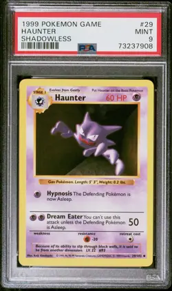 PSA 9 Haunter 29/102 Shadowless Base Set 1999 Pokemon Card - Image 1