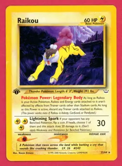 Raikou Pokemon Card 22/64 Neo Revelation 1st edition Rare WOTC LP/NM - Image 1