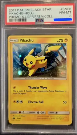 2017 Pokemon PSA 8 SM Pikachu BSP SM81 Promo Card Shining Legends Premium Coll - Image 1