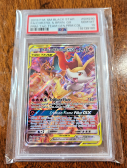 Pokemon 2019 P.M. Black Star FA/Chrzard& Braixen GX PRM-TAg TEAM PSA 10 GEM MT - Image 1