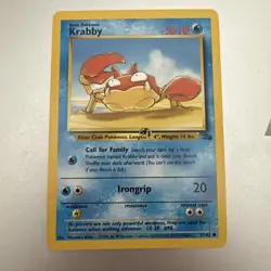 Pokemon TCG Krabby Card 51/62 Fossil Ink Blot Error Misprint, WOTC 1999 Vintage - Image 1