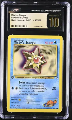CGC 10 Pristine Misty's Staryu 90/132 1st Edition Gym Heroes 2000 Pokemon Card - Image 1