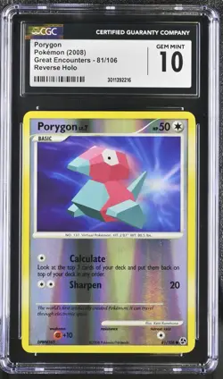 CGC 10 Porygon Reverse Holo 81/106 D&P Great Encounters 2008 Pokemon Card - Image 1